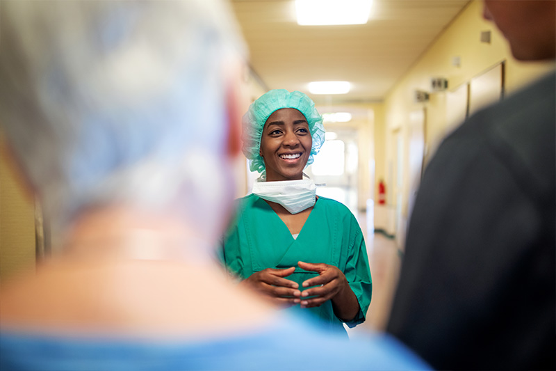 Surgeon talking with family