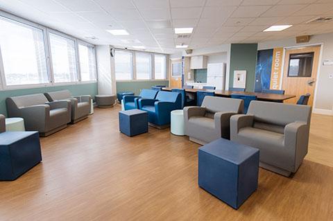 Reception area for the TidalHealth Rebecca & Leighton Moore Child and Adolescent Behavioral Health unit at TidalHealth Peninsula Regional.