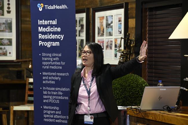 Dr. Simona Eng, TidalHealth’s GME Designated Institutional Officer, speaks at the MATCH event